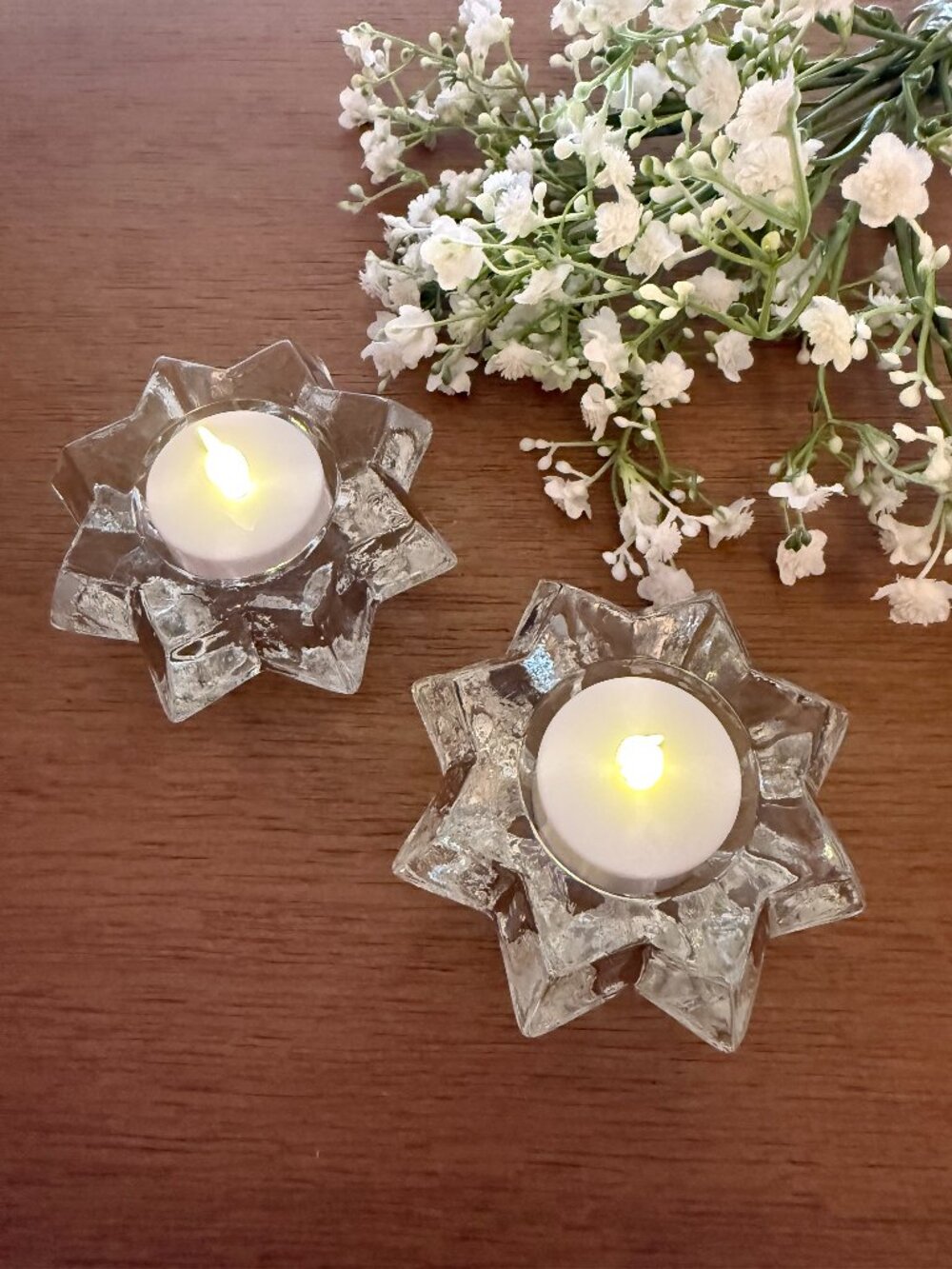 VTG Crystal Glass Star Candle Holders Set of Two
